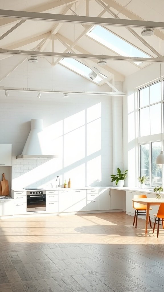 Bright and spacious open kitchen with large windows and skylights