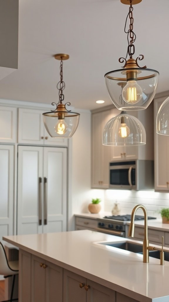 Elegant kitchen lighting fixtures hanging over a countertop.