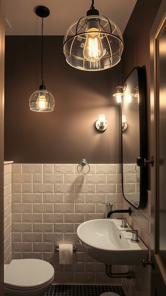 Modern bathroom with artistic light fixtures and stylish decor