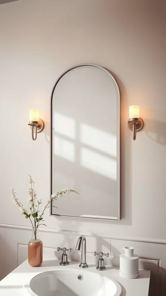 Modern bathroom with elegant wall sconces and a mirror