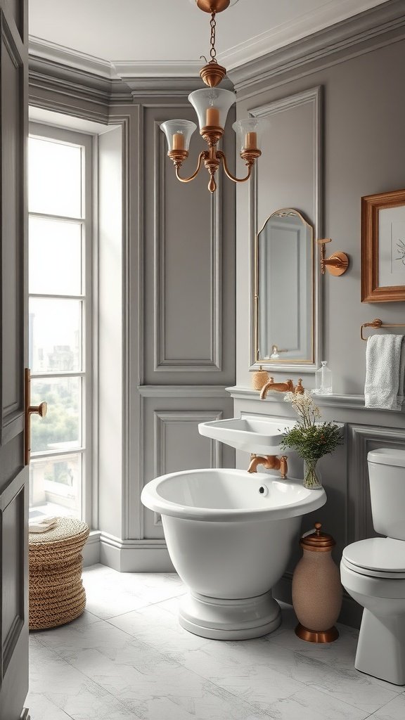 A beautifully designed bathroom featuring warm taupe walls and elegant decor.