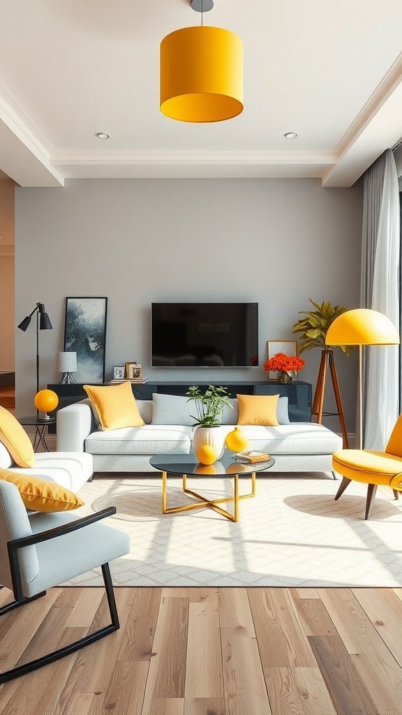 Cozy living room with yellow decor elements