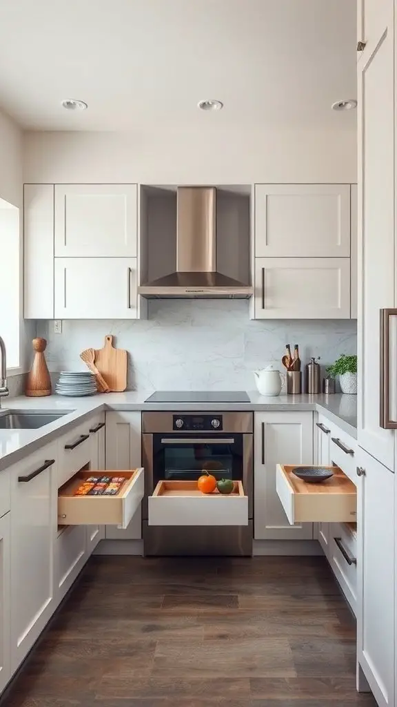 Modern kitchen with pull-out drawers and a stylish design.