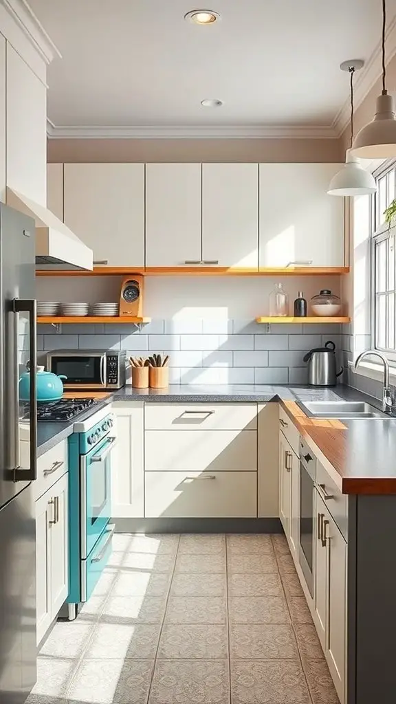 A stylish kitchen featuring a mix of vintage and modern design elements.