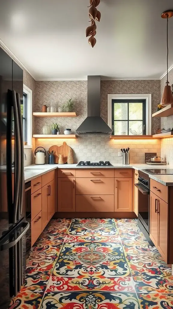 Colorful terrazzo kitchen flooring with vibrant patterns